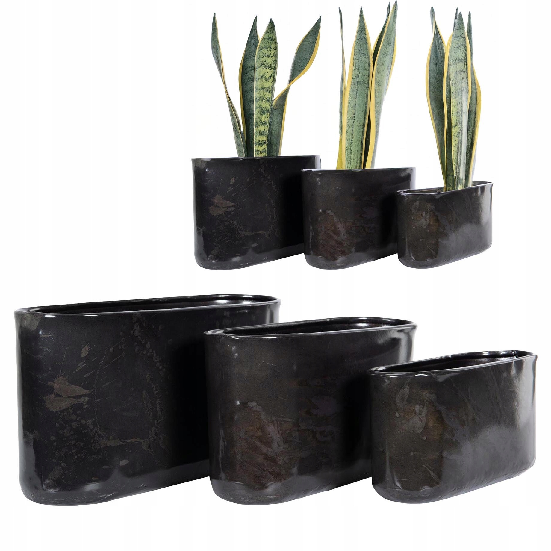 Květináč Loft Na Balkon Parapet Květiny podlouhlý dlouhý vysoký lesk 3 ks