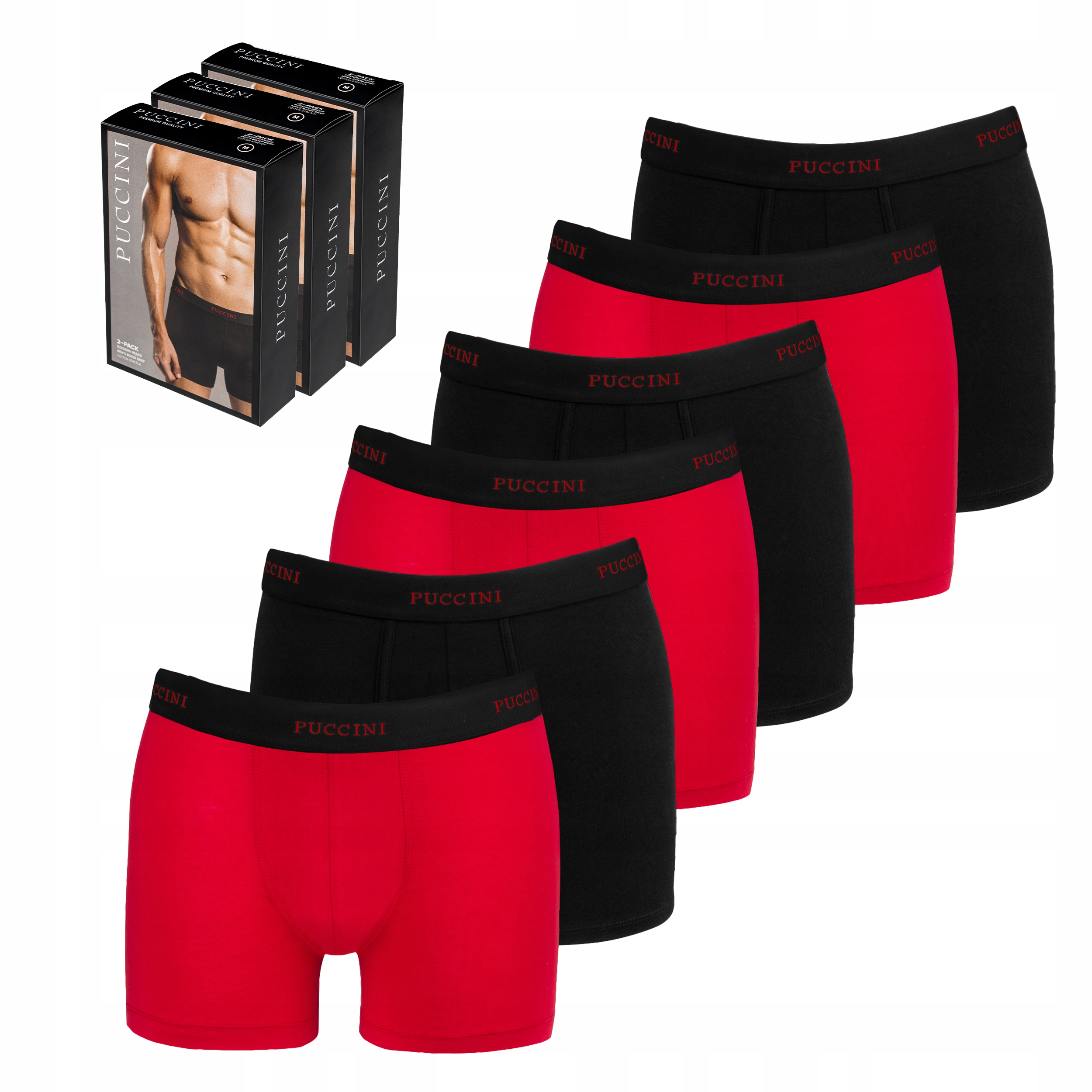 Pánské boxerky Puccini Černé Červené Sada Balení 6 Kusů Bavlněné L BX05L-1-3
