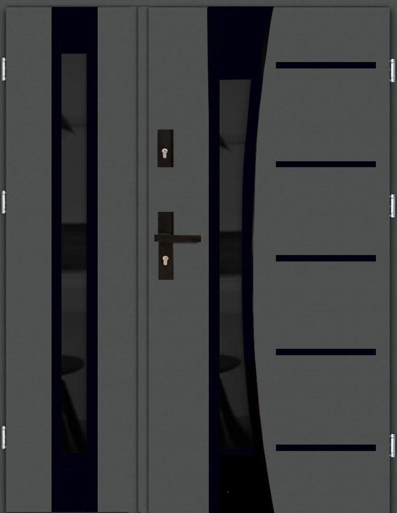 DRZWI ZEWNĘTRZNE DWUSKRZYDŁOWE INOX 14ZD BLACK 131CM 55MM CIEMNY REFLEKS