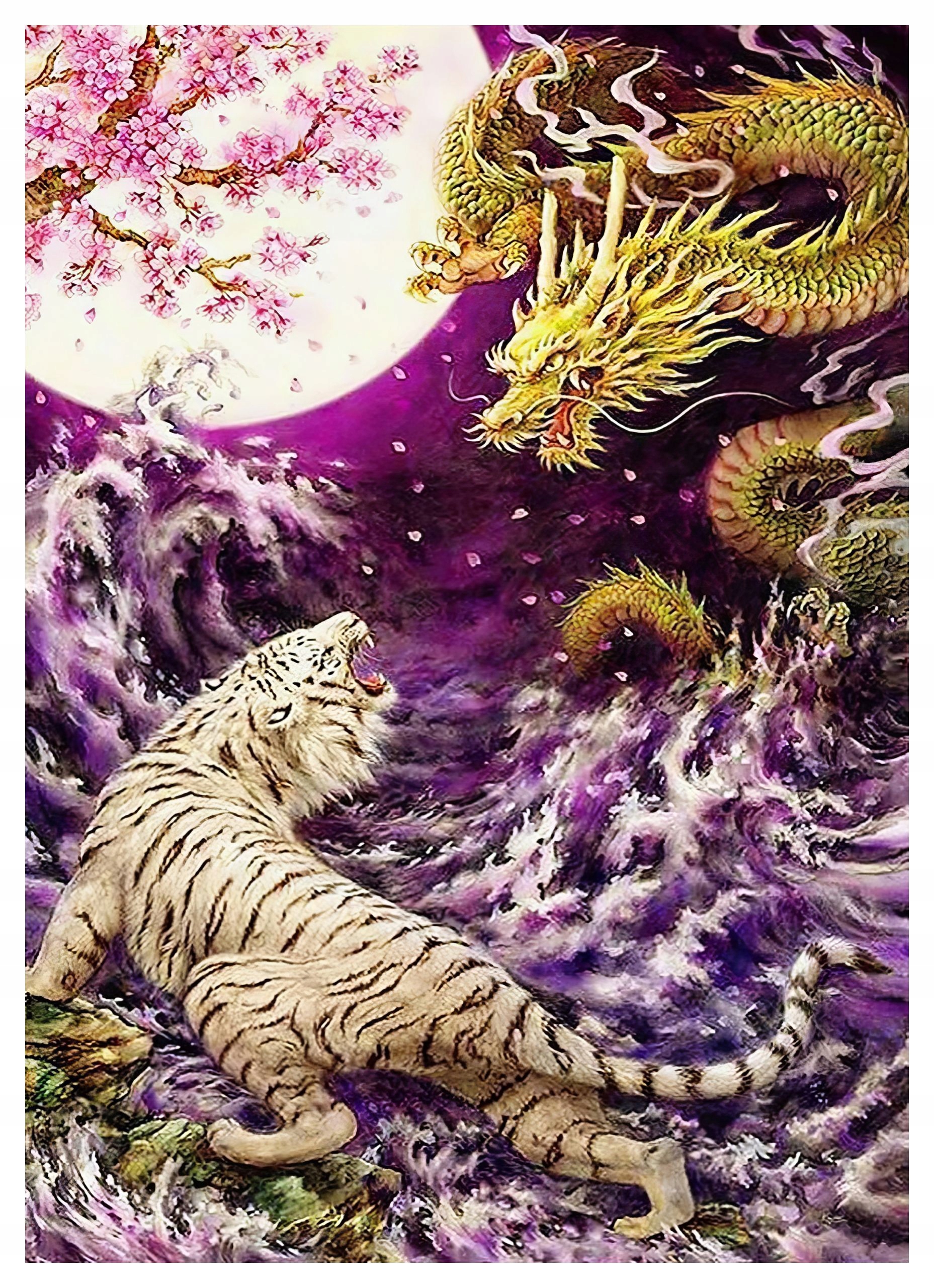 Diamantová Výšivka Diamond Painting Mozaika Tygr a drak 55x75 cm Sada 5D