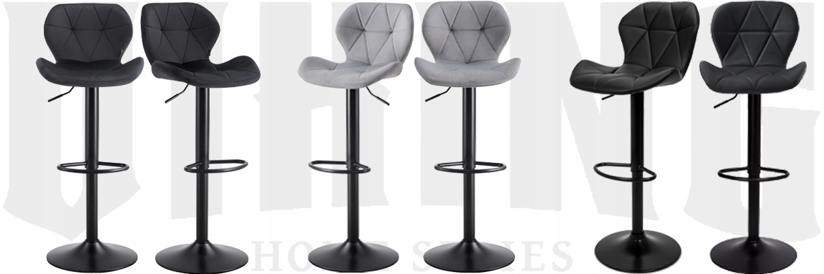 HOKER krzesło barowe WELUROWE tapicerowane PIKOWANE obrotowe PINA czarny Głębokość mebla 40 cm