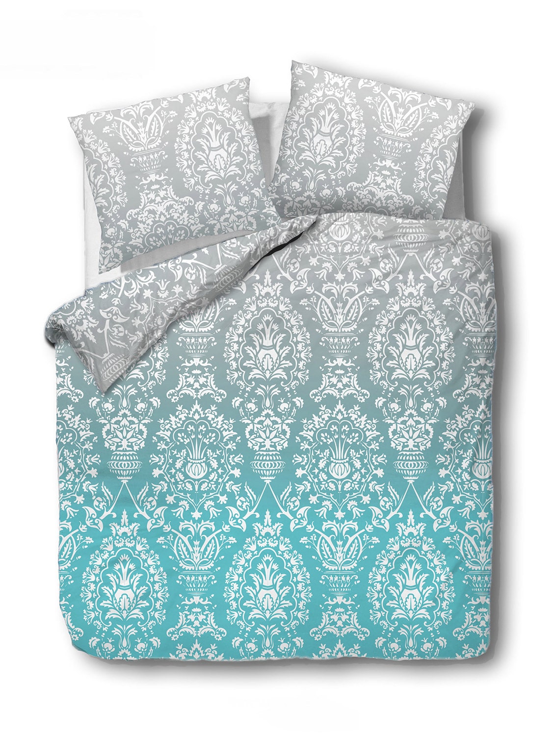 Pościel bawełniana 220x200 Cottonlove szara turkusowa Glamour