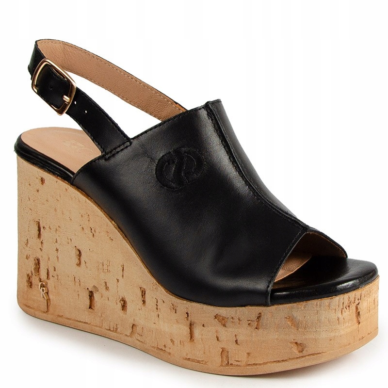 Carinii B10163 Černé Kožené Sandály Na Klínku 40