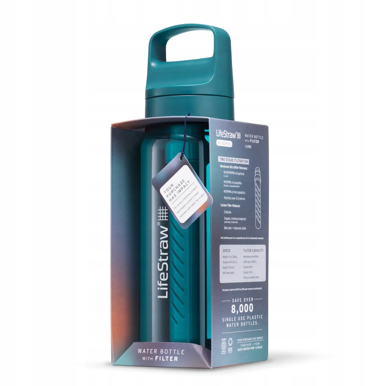 Butelka Filtrująca Bidon na Wodę LifeStraw Go 2.0 / 1L 1000ml Turkusowy Kod producenta LGV41LTLWW