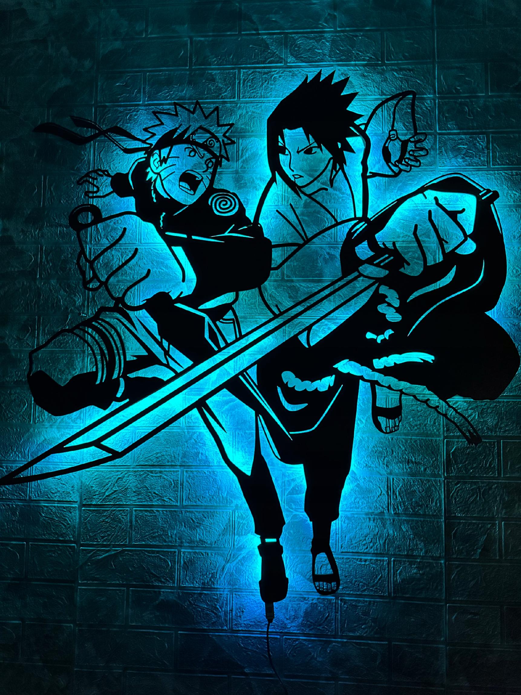 Naruto Saske Drevený obraz Anime Nočná Lampa Led Darčeková dekorácia