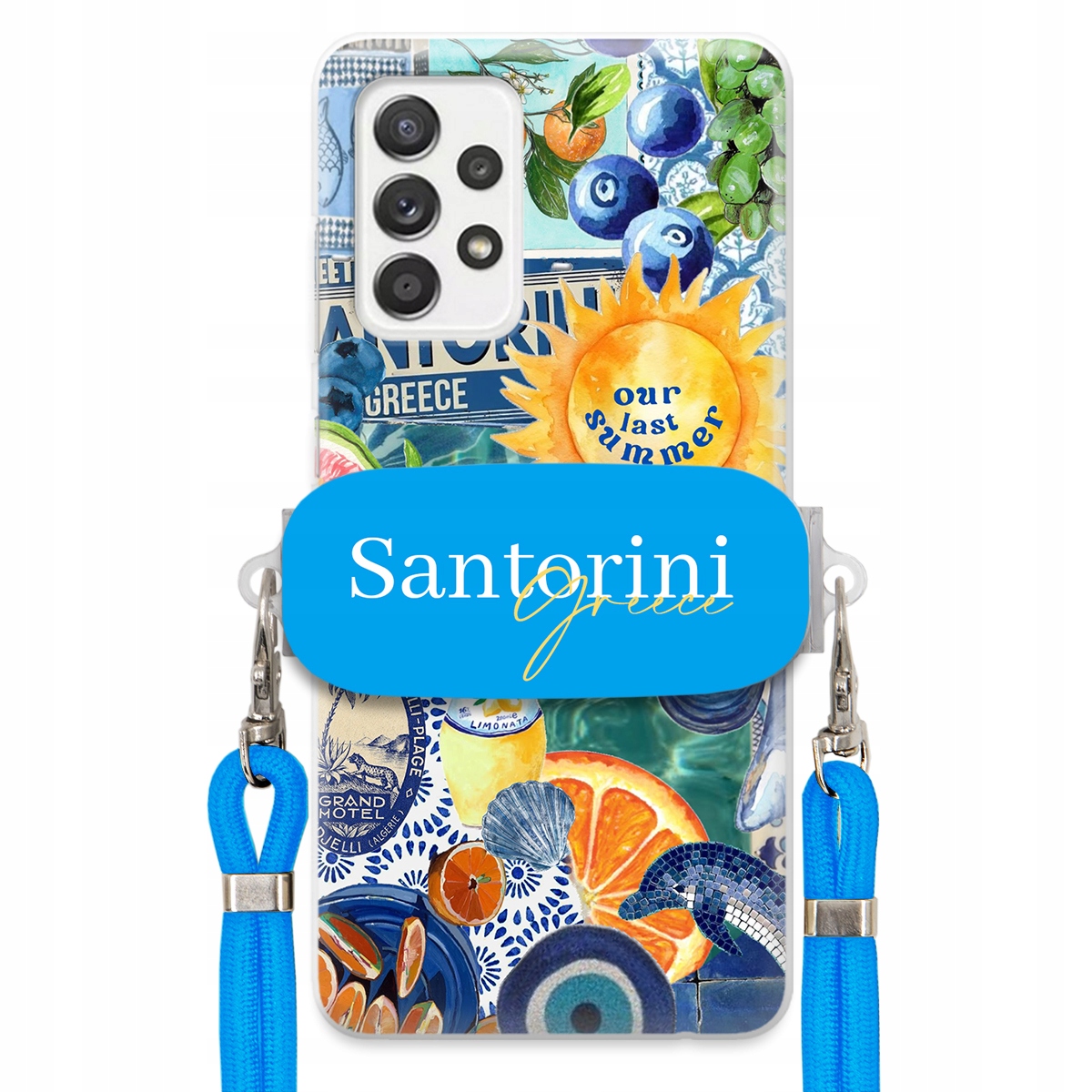 Puzdro pre Samsung A52 Modré Crossbody vodítko držiak Santorini Sea Vibes