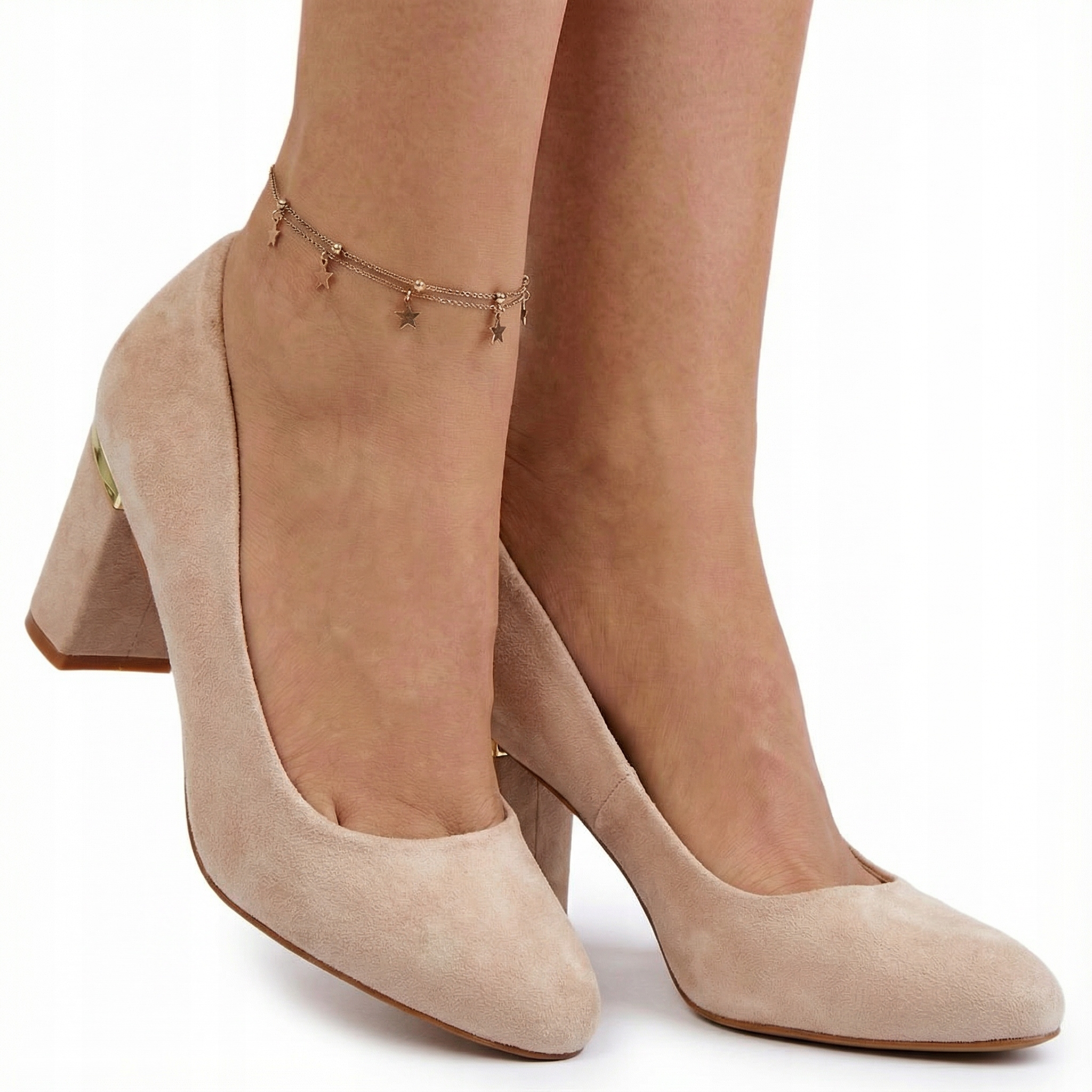 Czółenka Damskie Na Słupku CC232 Zamszowe Półbuty Damskie Obcas Beżowe 38