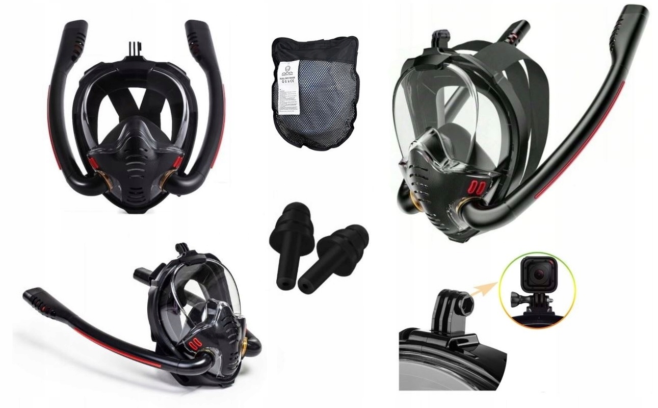 Maska Do Nurkowania Pełnotwarzowa, z rurką do Snorkelingu do GoPro Insta360