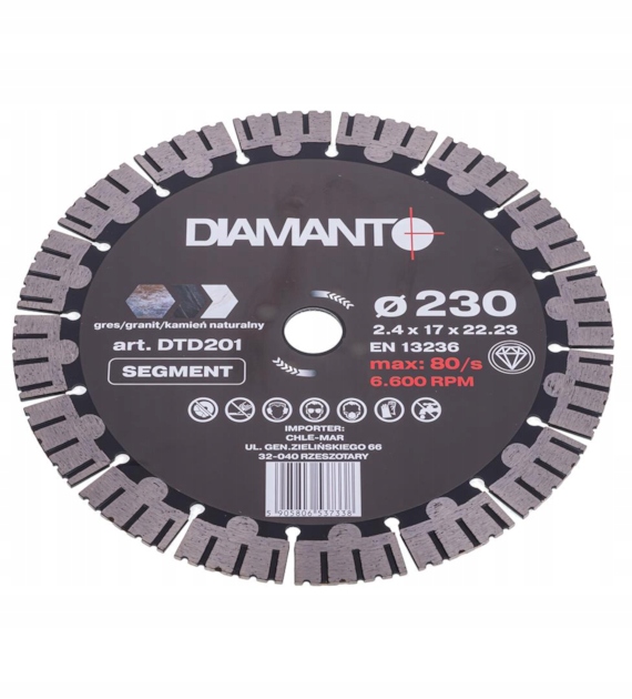 Diamantový kotouč 230 x 2,4 x 22,23 mm, výška diamantu 17 mm