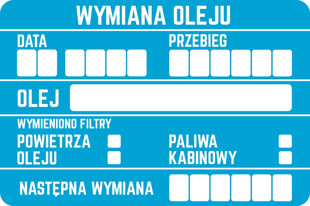

Naklejki Serwisowe 90szt Wymiana Oleju 9 x 6 cm