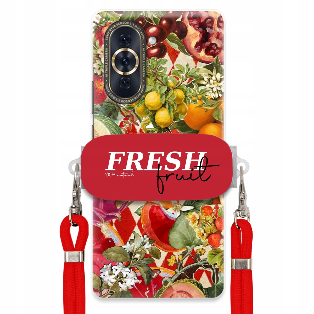 Puzdro pre Huawei Nova 10 Červené Crossbody vodítko držiak Fresh Fruit Ovocie