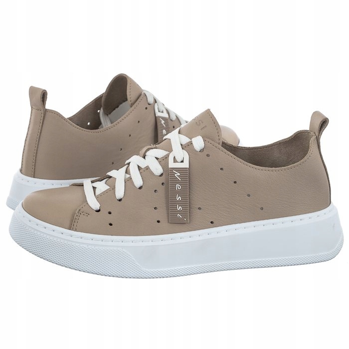 Dámské kožené šněrovací boty Polobotky Nessi Béžová 23411 02