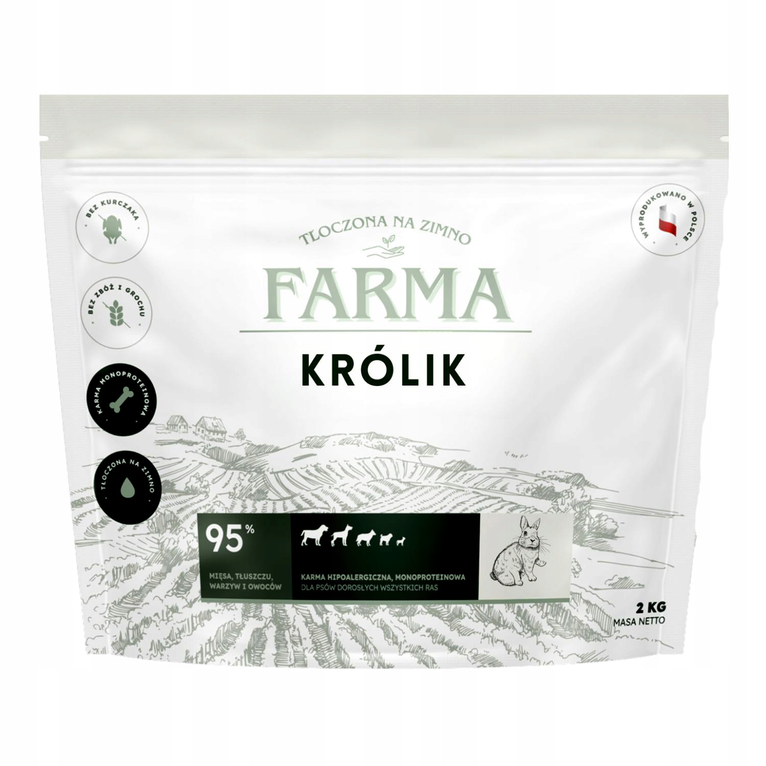 Farma adult królik tłoczona na zimno 2kg sucha karma dla psa