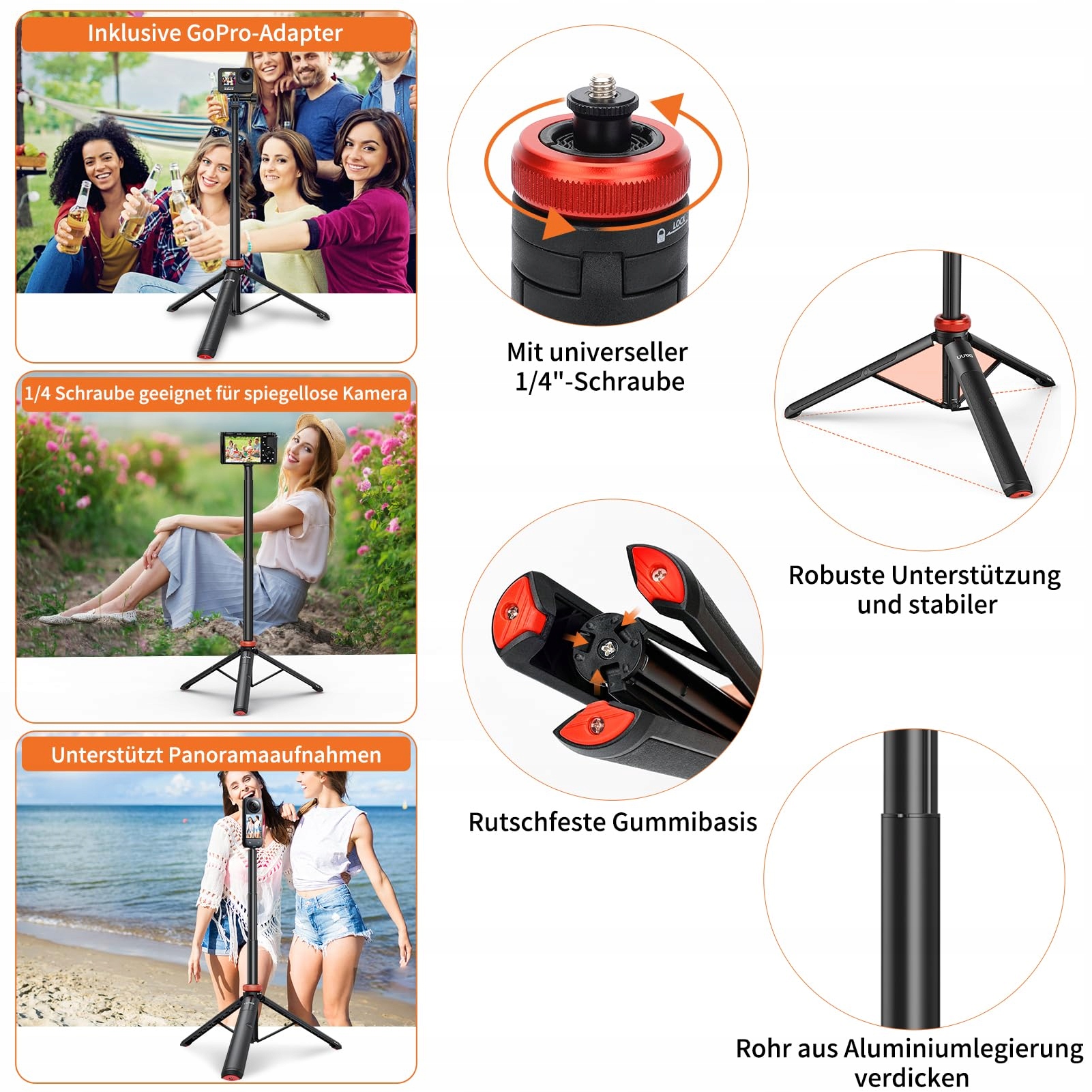 VRIG Selfie Stick Statyw 130cm Niewidoczny Do GoPro DJI Insta 360 — miniatura 4