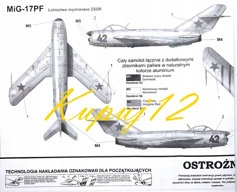 Model samolotu do sklejania MIG-17 ZESTAW: PODKŁAD, FARBY, KLEJ+PĘDZLELKI Efekty brak