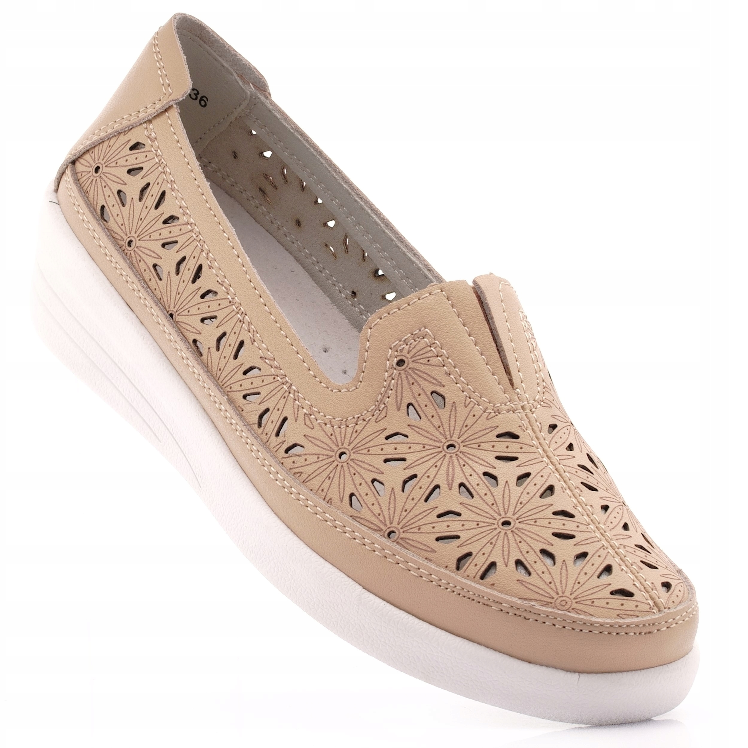 Evento Skóra Buty Damskie Półbuty Mokasyny Lordsy Skórzane Ażurowe 6849 40