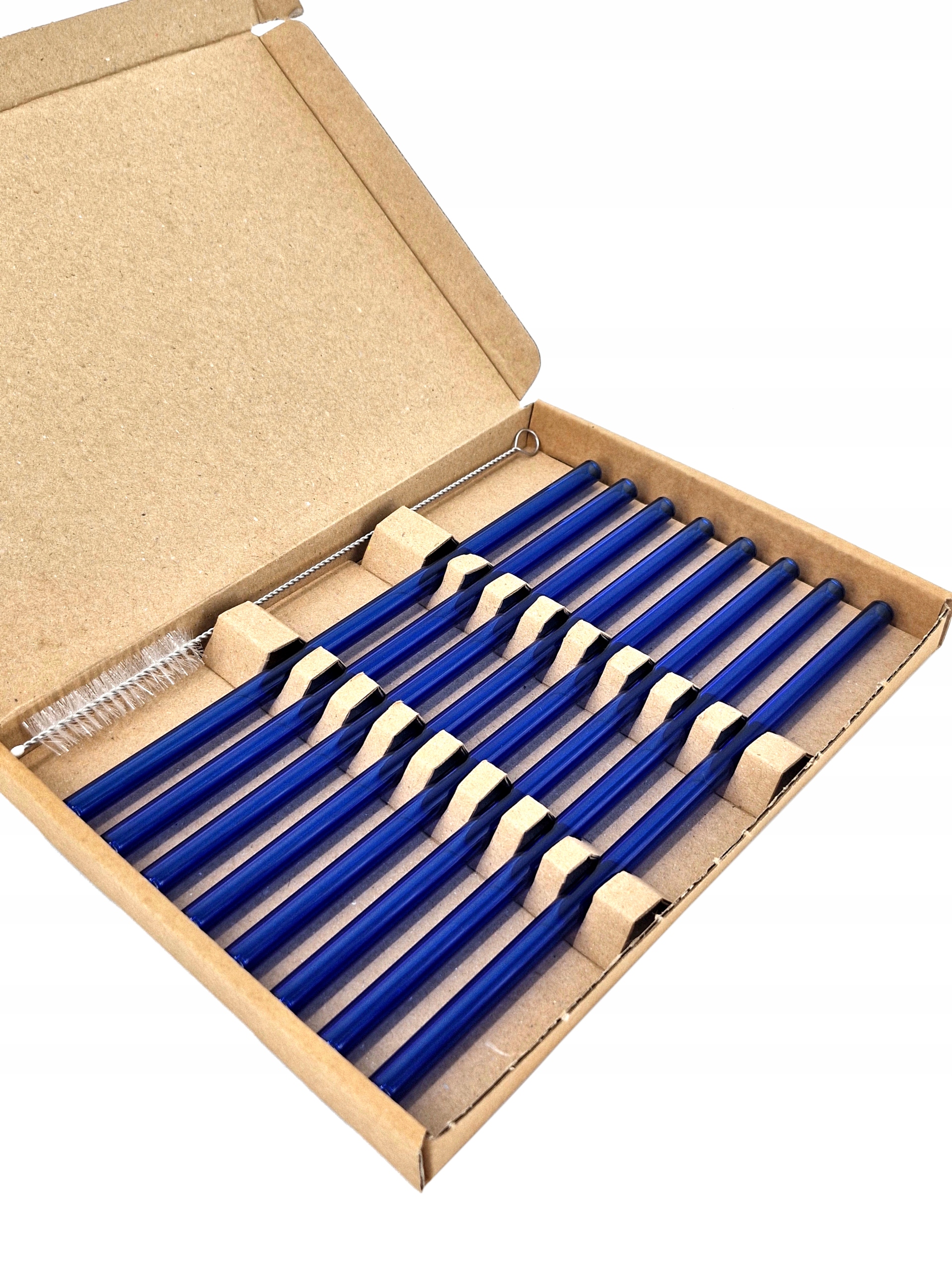 Słomki szklane rurki do picia wielorazowe EKO 8szt NIEBIESKIE PROSTE