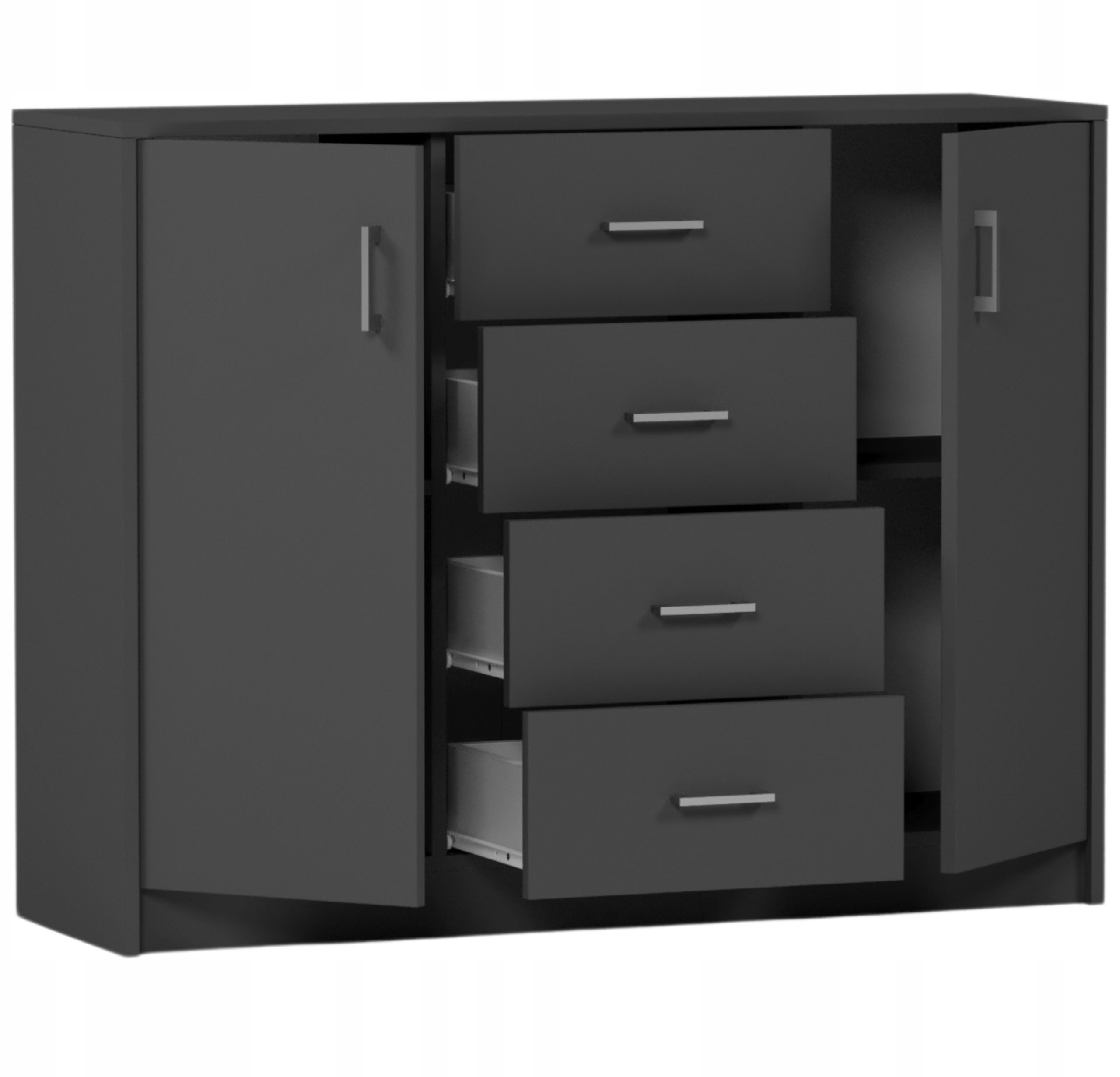 KOMODA 110CM SZAFKA 4 SZUFLADY 2 PÓŁKI Antracyt U1