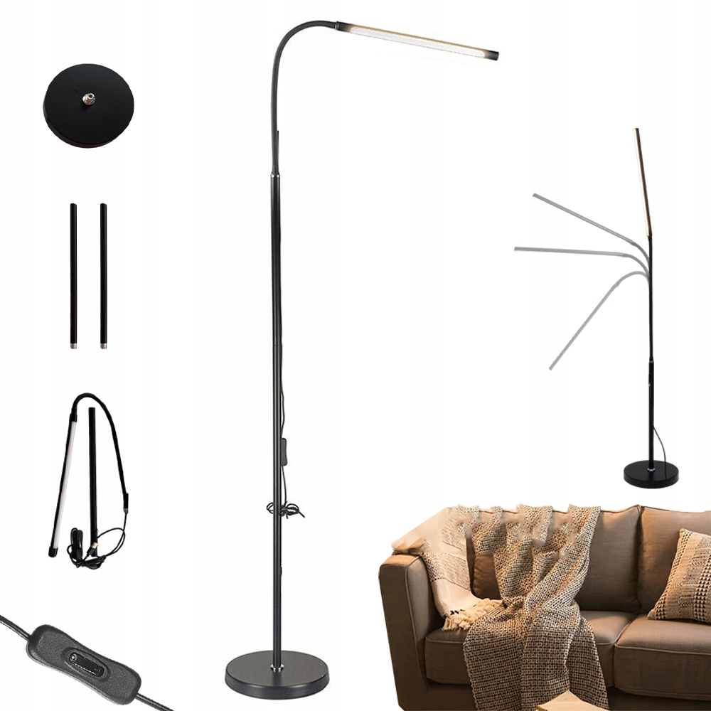 Podlahová Lampa Regulovatelná 360°LED 12W Černá Teplé Světlo S Usb Rozhraním