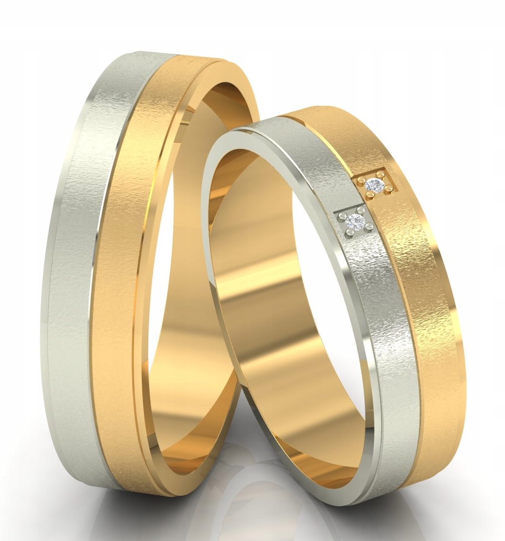 Dvoubarevné Snubní Prsteny Bílo Žluté Zlato 585 Gravírování