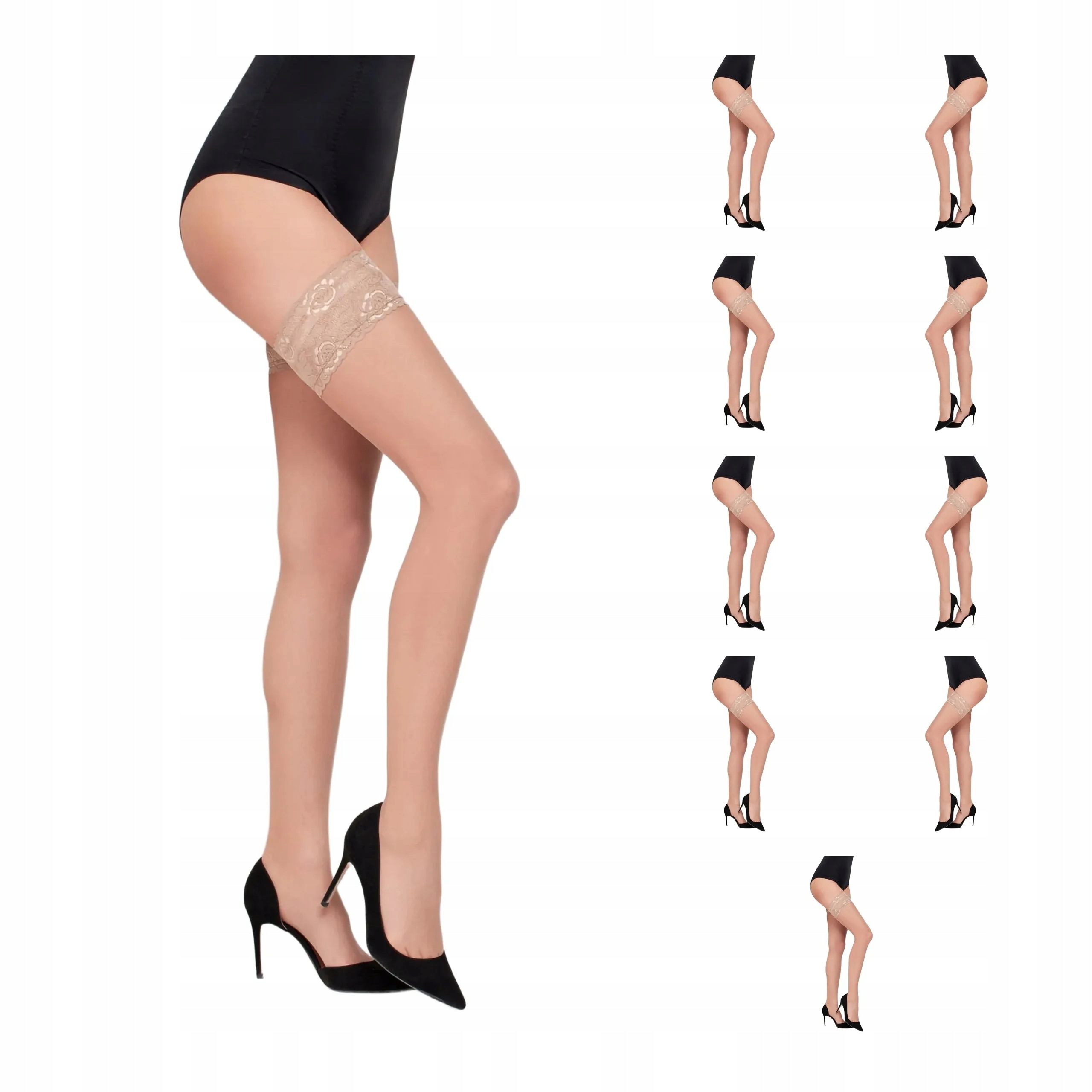 10 párů Dámské punčochy 20 den samodržící s krajkou 230 10x Natural 4-L