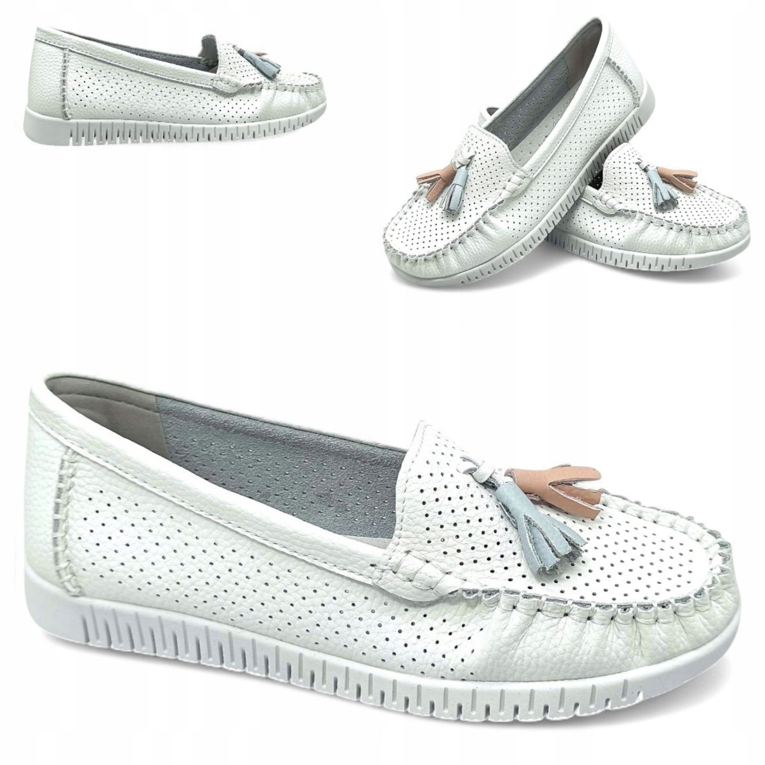 Dámské kožené mokasíny 40 nazouvací letní polobotky ažurové bílé Evento