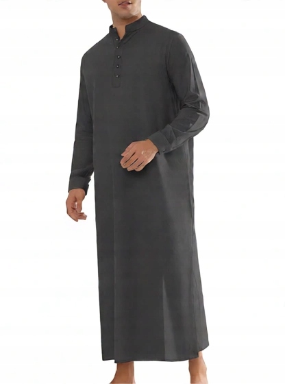 Dlouhá Pánská Noční Košile S Dlouhým Rukávem, Zapínání Na Knoflíky, Tunika, Bavlna, Velikost XL