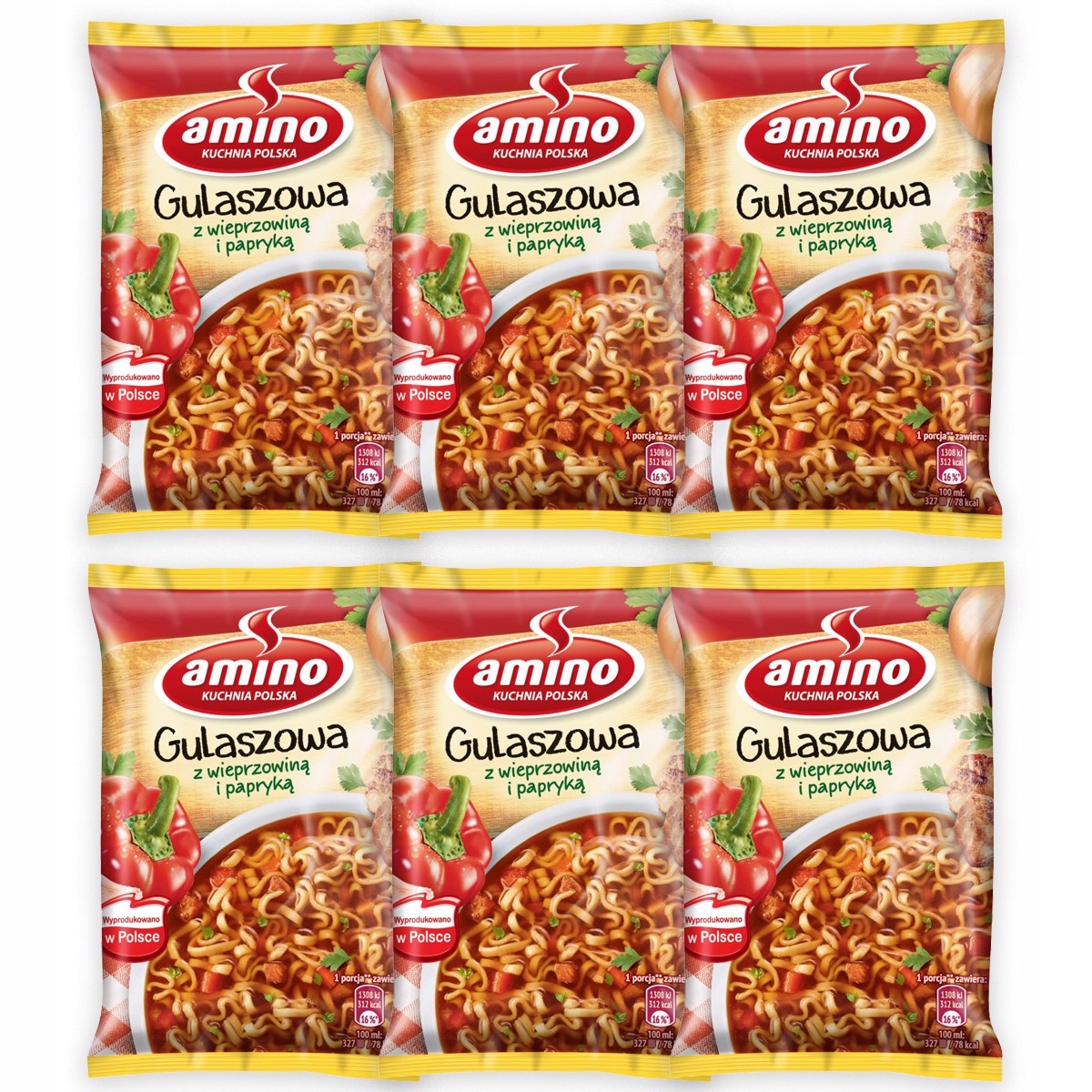 Levně 3x Amino Instantní gulášová polévka s vepřovým masem a paprikou 6x59 g