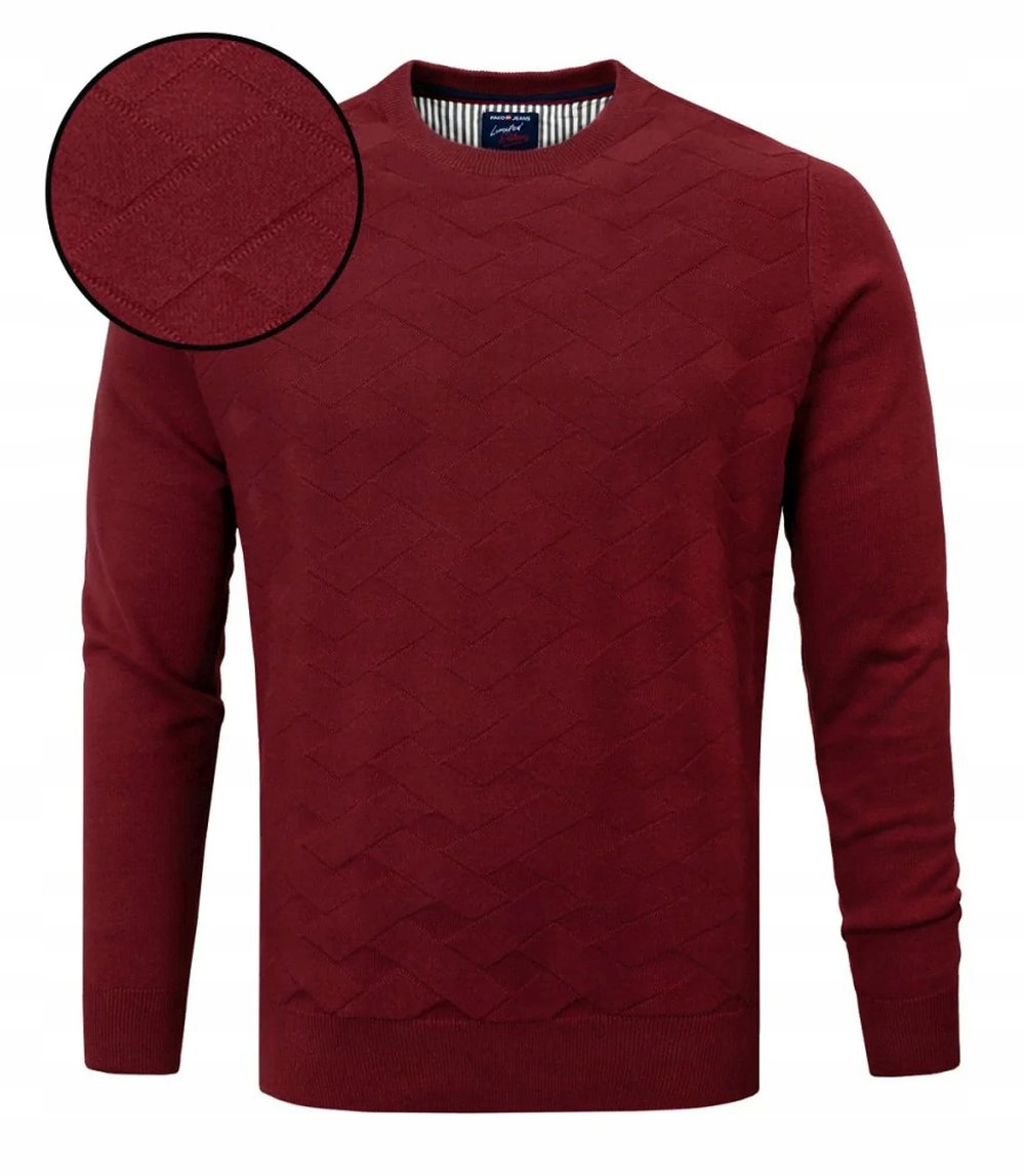 Bavlněný pánský svetr Pako Jeans Bordový s texturou materiálu L