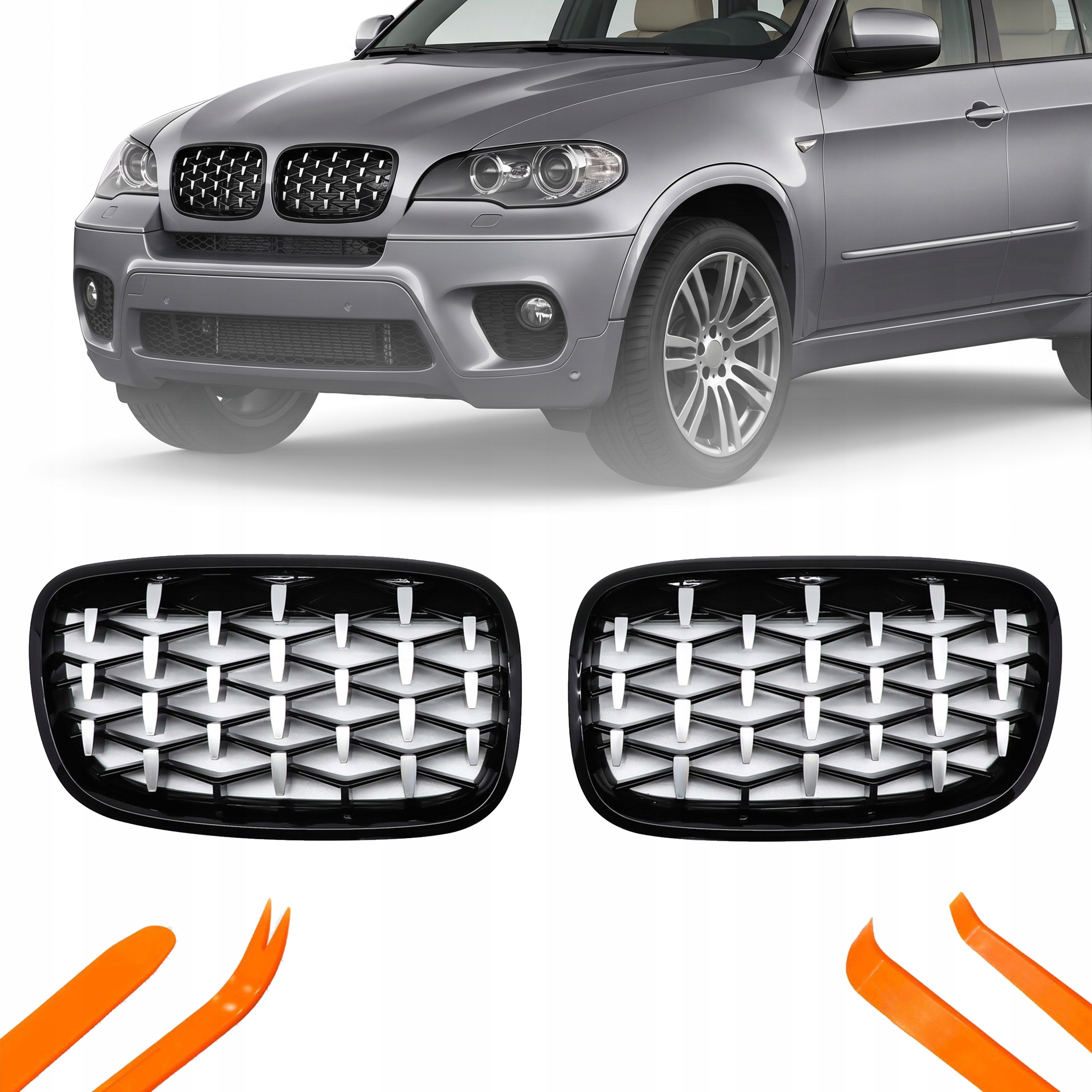 Atrapa Gril Nerki Bmw X5 E70 08-14 Černá Stříbrný Lesk Diamant