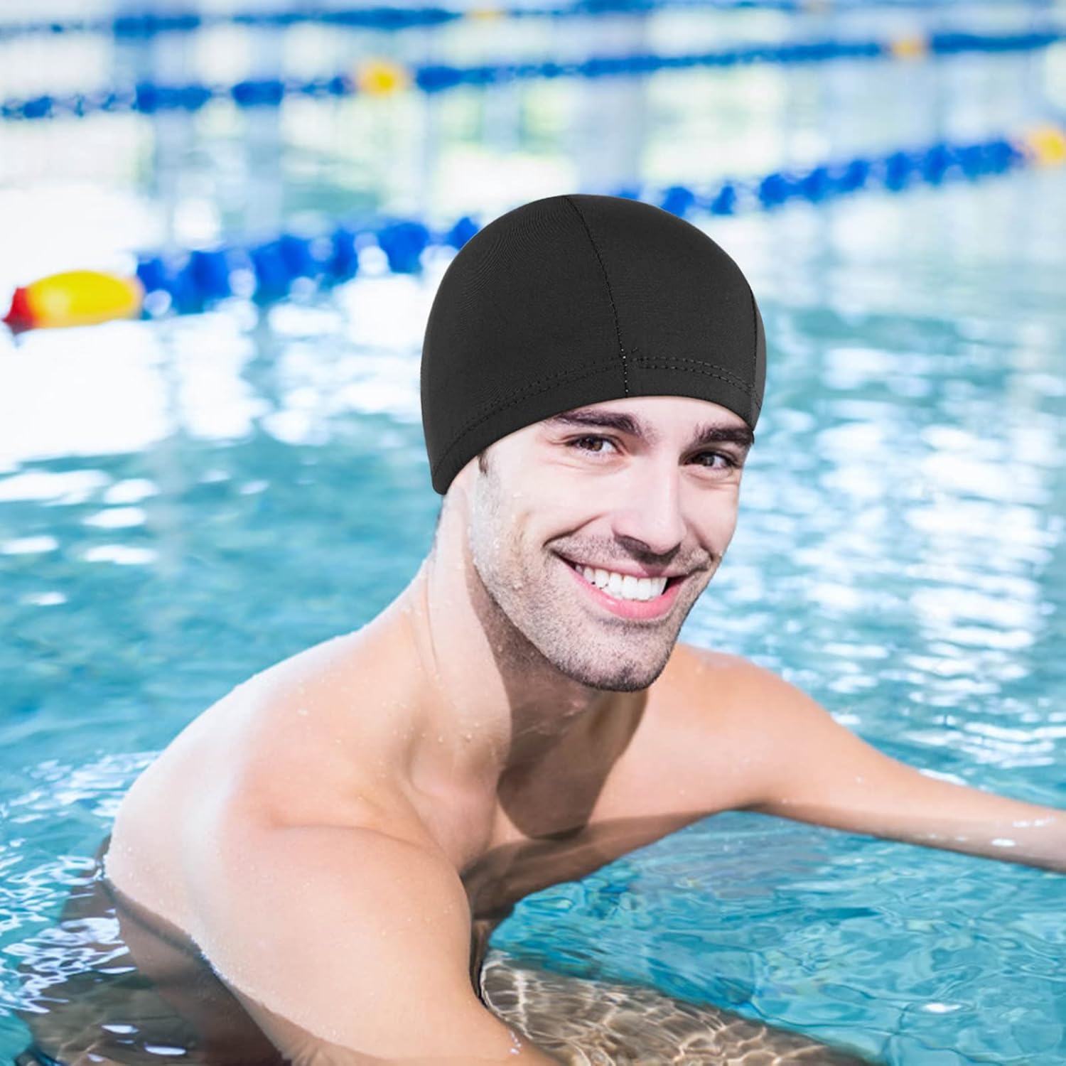 CZEPEK PŁYWACKI MATERIAŁOWY PŁYWANIA BASENOWY WODY NA BASEN PŁYWANIA CZARNY Stan opakowania oryginalne