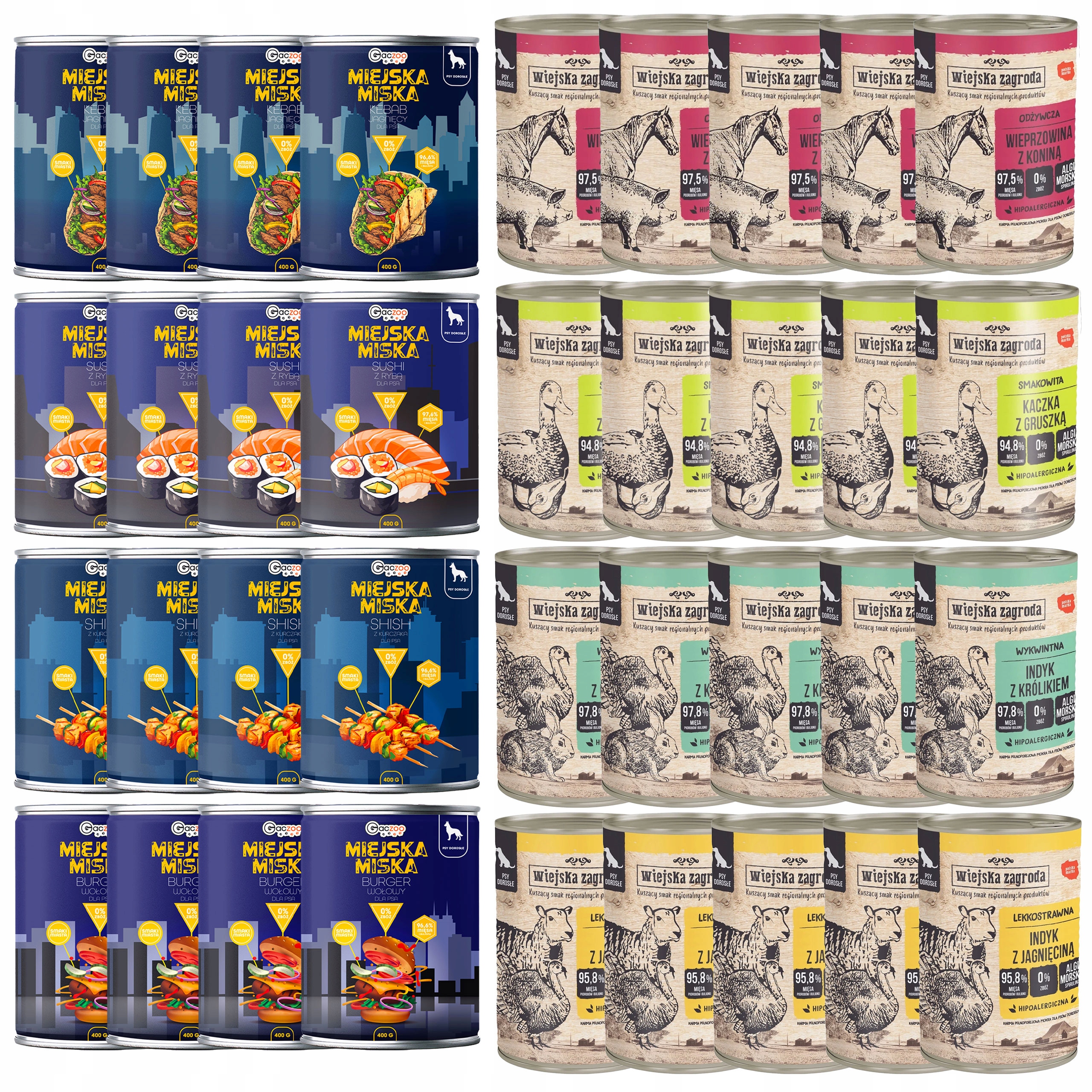 Levně Wiejska Zagroda Městská miska Gaczoo Krmivo pro mokré psy mix chutí 36 x 400 g