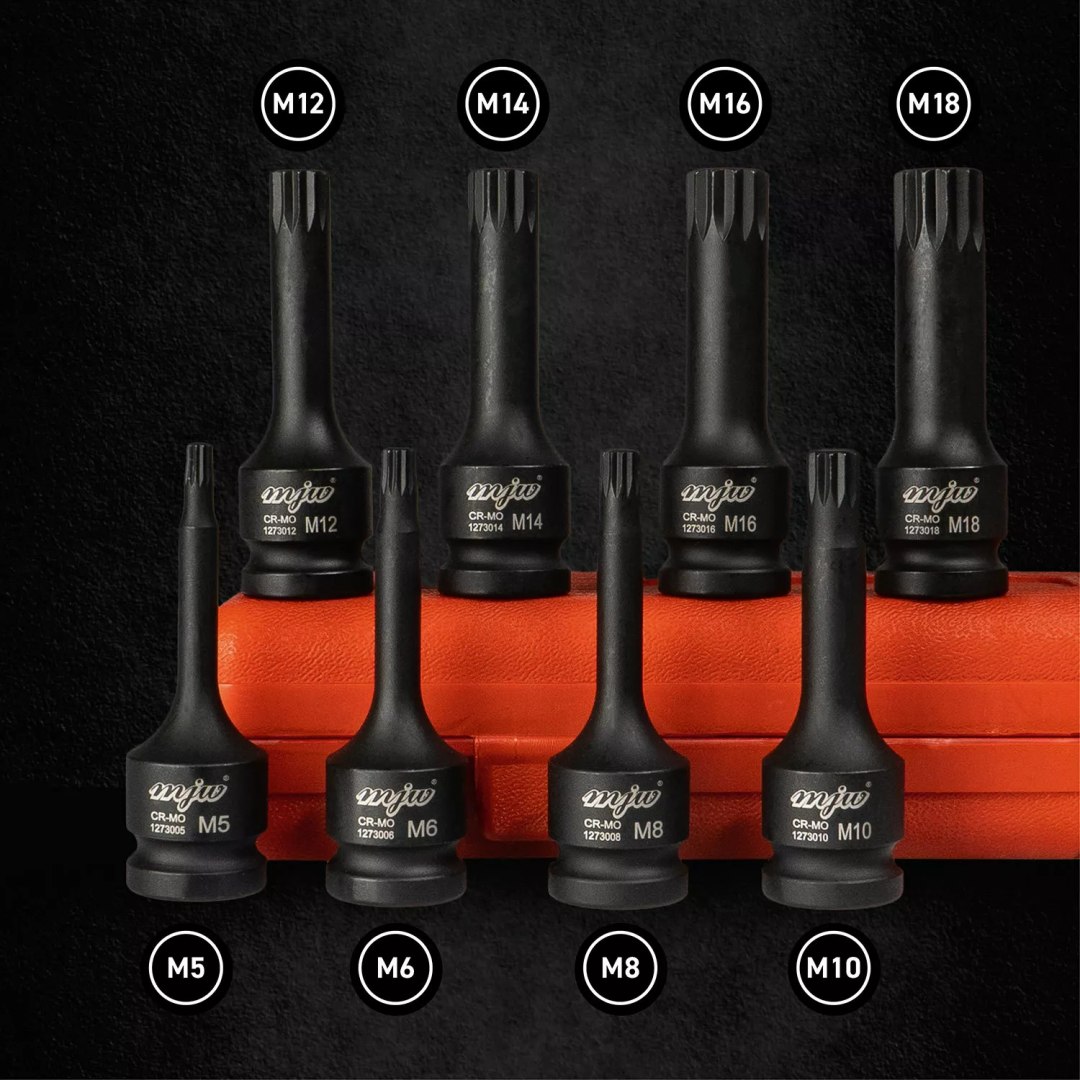 ZESTAW NASADEK TRZPIENIOWYCH UDAROWYCH 1/2" SPLINE DŁUGICH Marka MJW