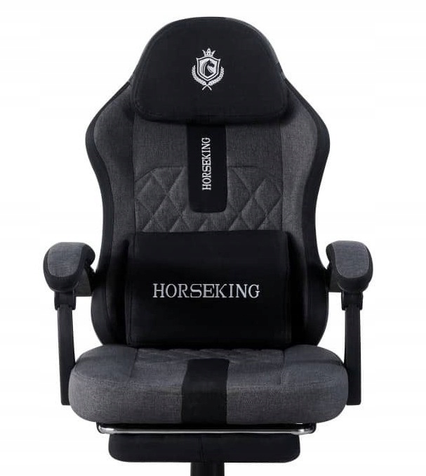 Herní Křeslo Horseking S Otočnou Podnožkou Pro Hraní, Šedá Barva, Černá