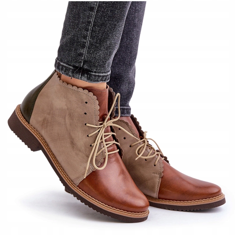 Kotníkové Boty Na Plochém Podpatku Se Zipem, Šněrovací, Hnědé, Velikost 41