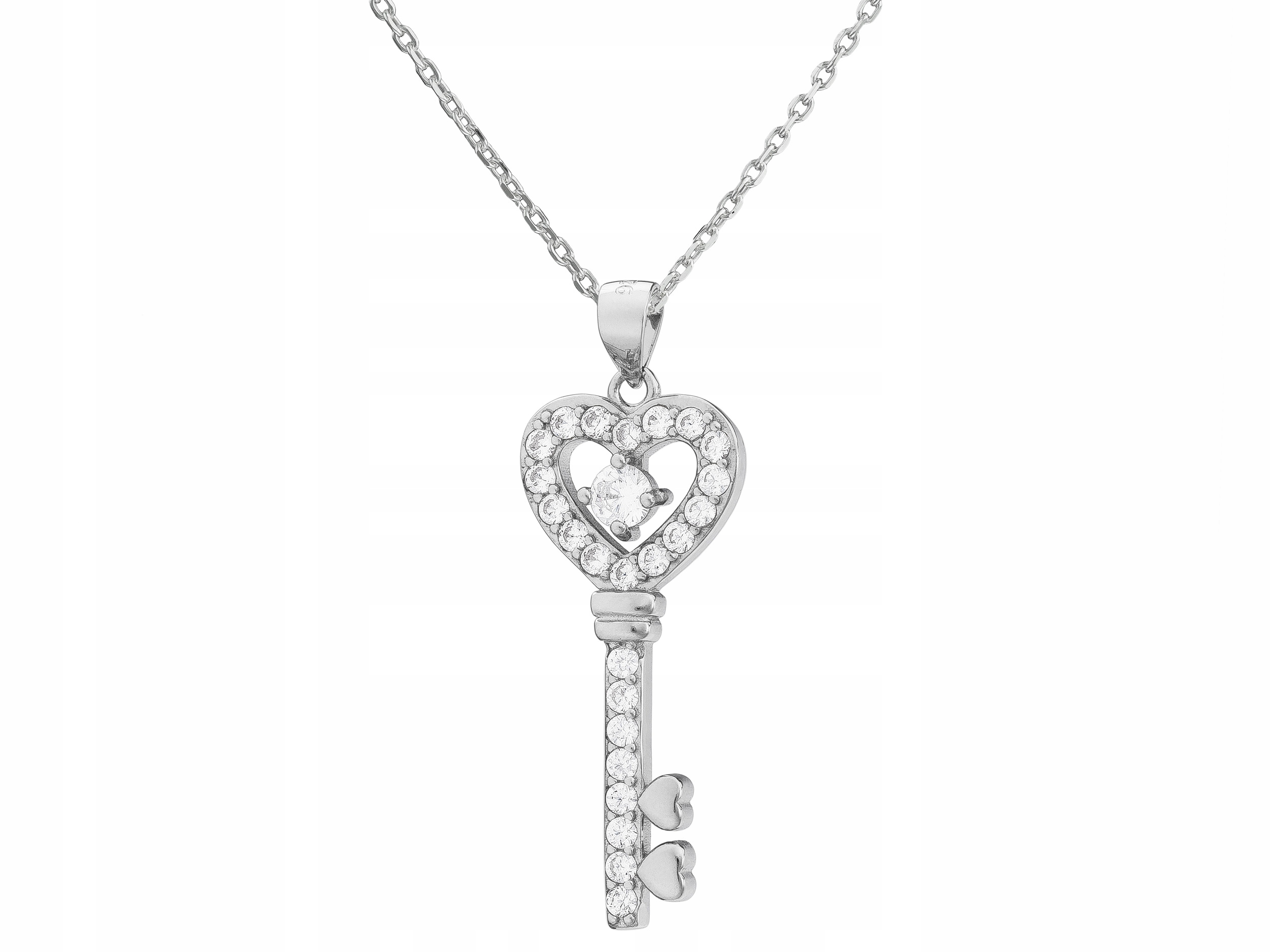 Krátký stříbrný dámský náhrdelník Klíč s zirkony Klíčenka Choker Stříbro 40