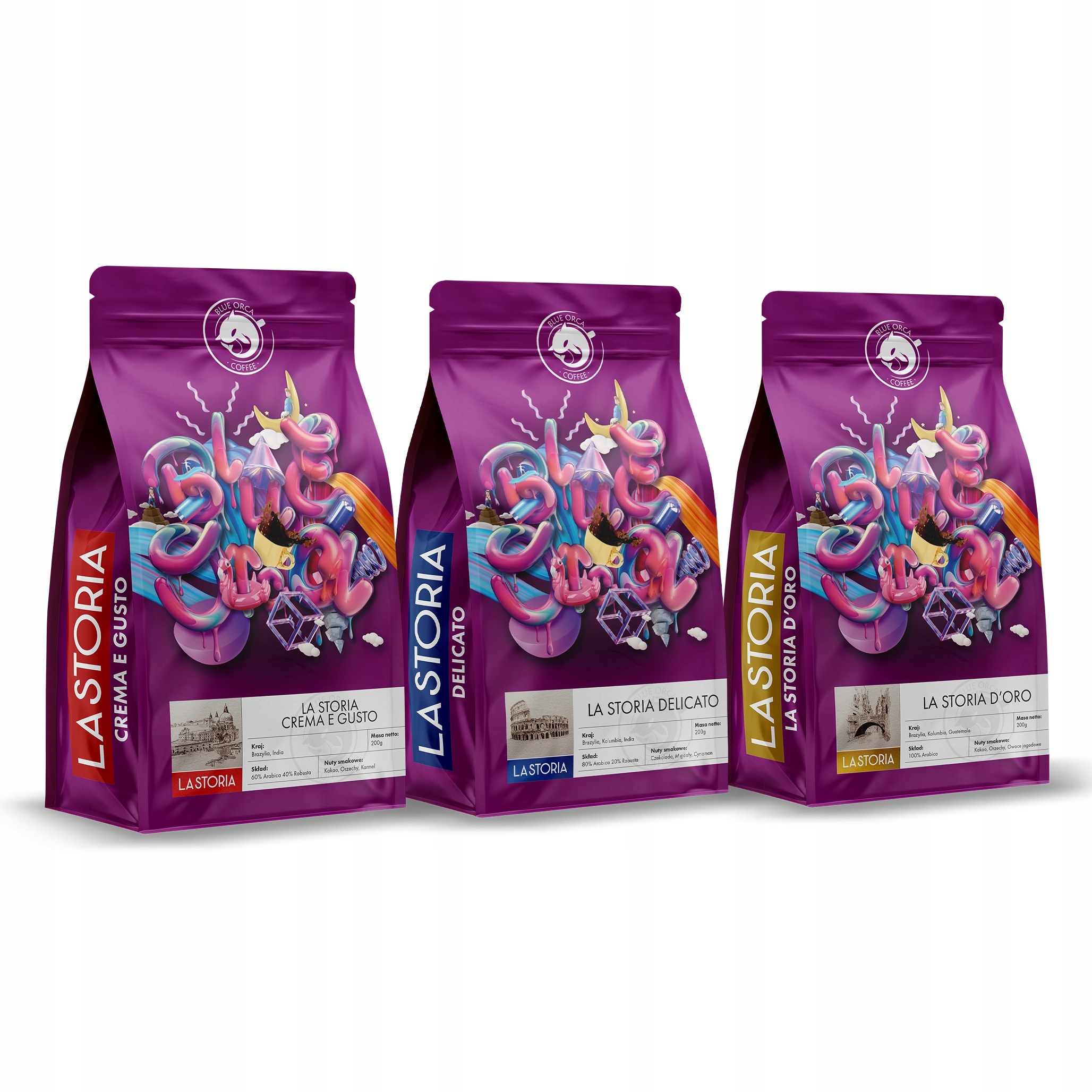 Levně Káva Zrnková La Storia Čerstvě pražená Set 3x200g Blue Orca Coffee