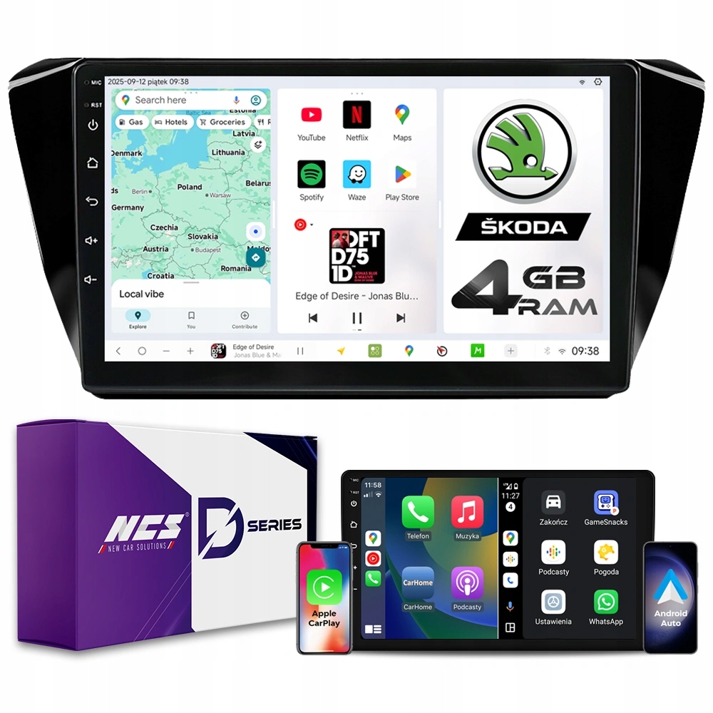 Rádio Navigace Ncs D10 Škoda Superb III 2015-2023 Android 4GB Lte 10″