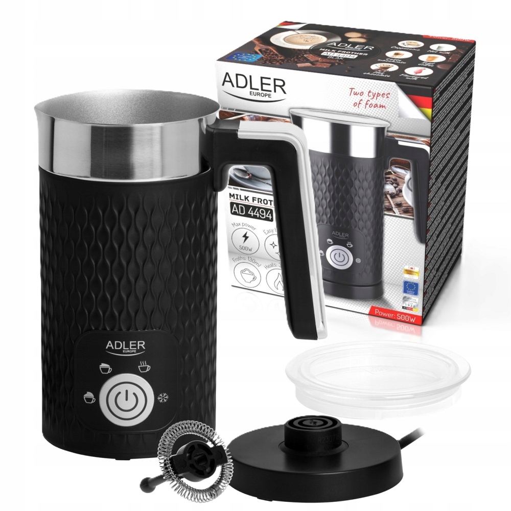 Napěňovač mléka Napěnění a ohřev Adler 500 W 300 ml Černý AD4494