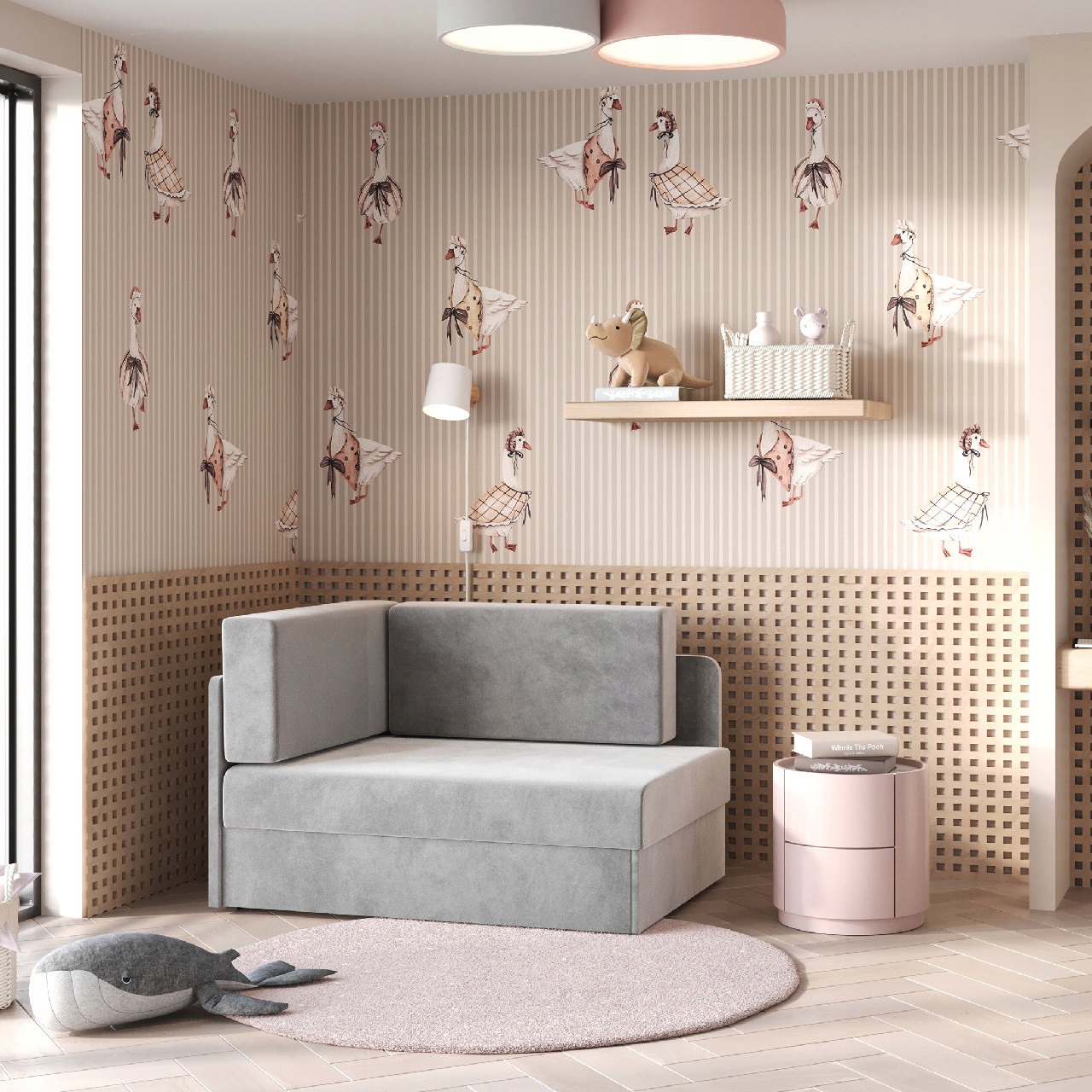 Sofa łóżko dziecięce z pojemnikiem KUBUŚ donna 09 prawa Szerokość mebla 80 cm