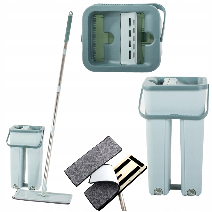 Levně Plochý mop s kbelíkem, špinavá a čistá voda, zvlášť 2 vložky 360° korek