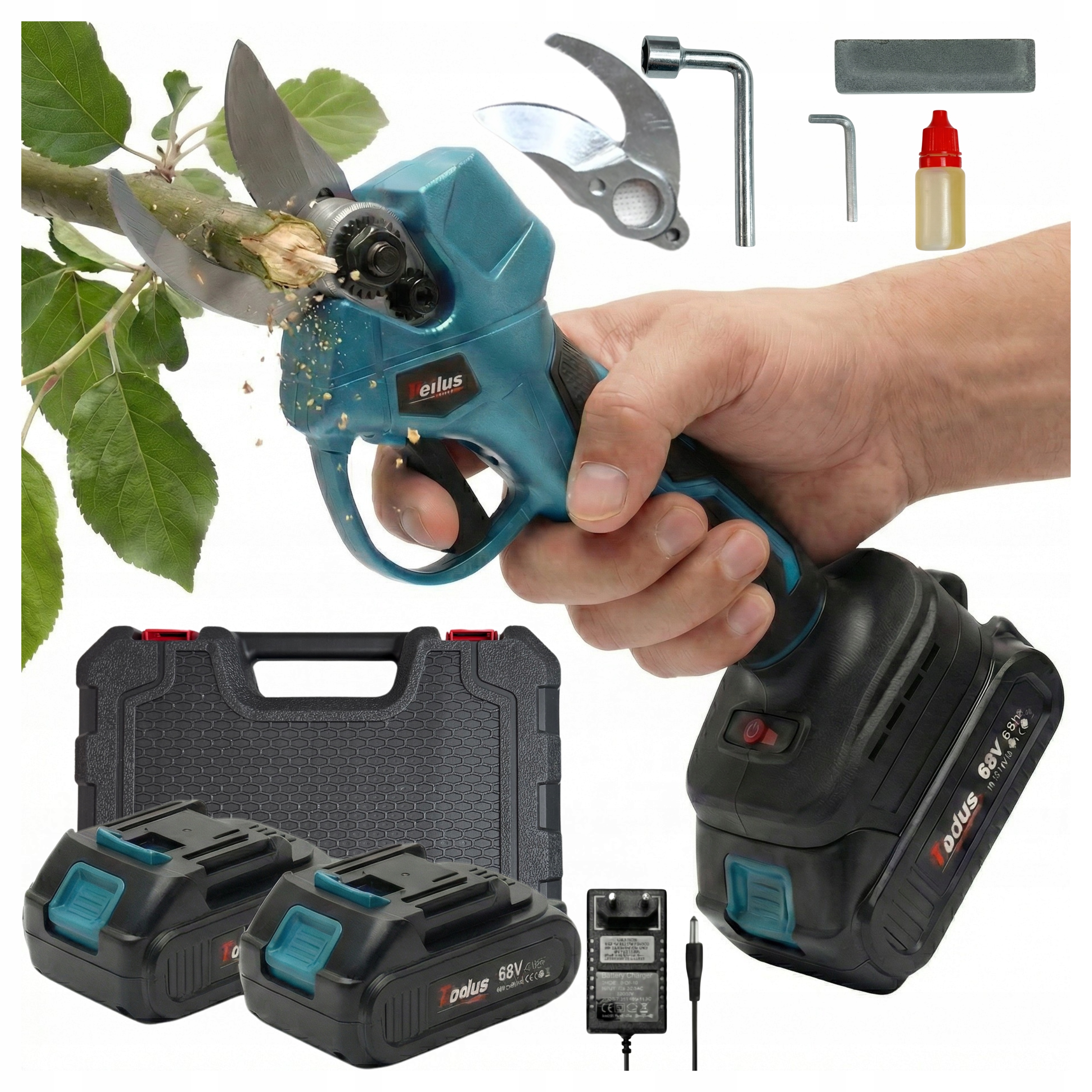 Sekator Akumulatorowy 2x Bateria 2x Ostrza Ogrodowy Elektryczny do Gałęzi