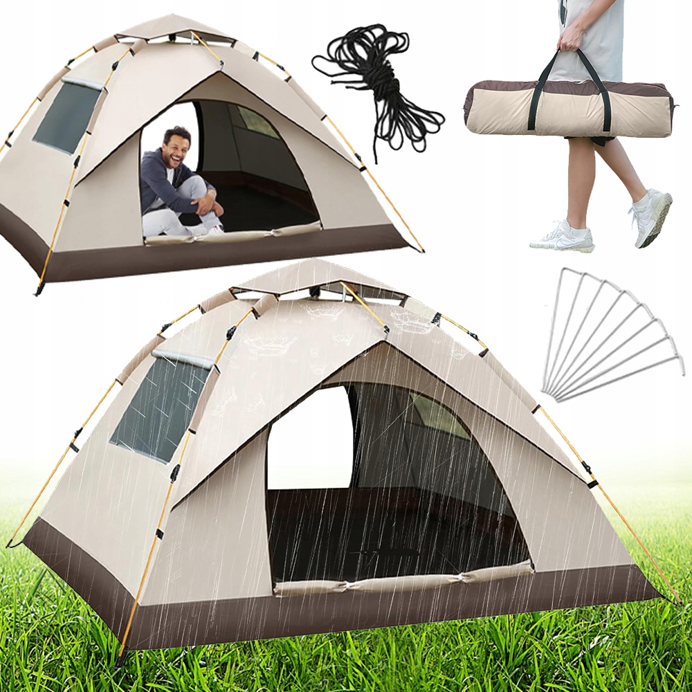 Namiot Turystyczny Łatwy Montaż Dla 2-3 Osób Wodoodporny 2 Okna Stabilny