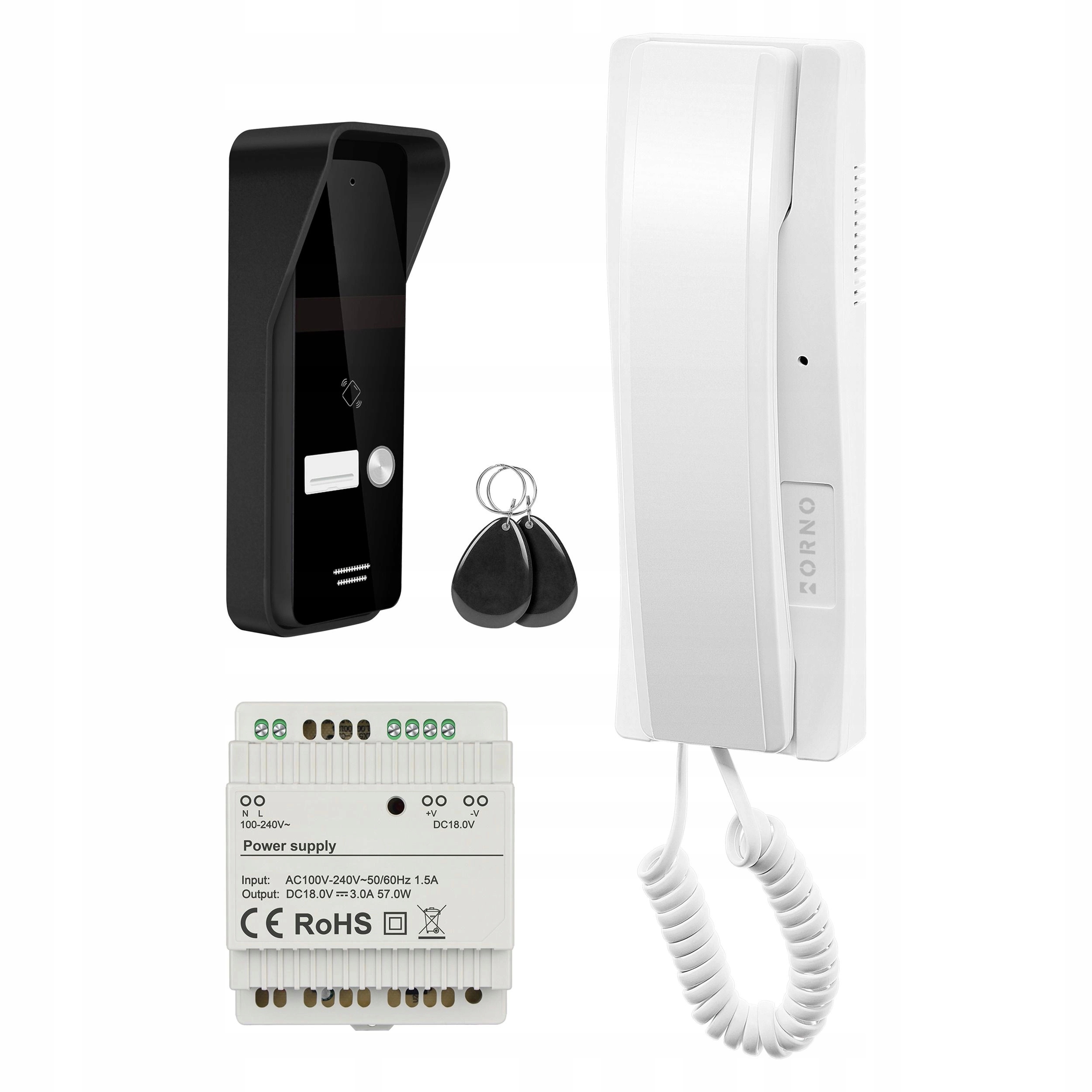 Enir, rodinný interkomový set, 2-žilový, napájací zdroj Din, Rfid, biely