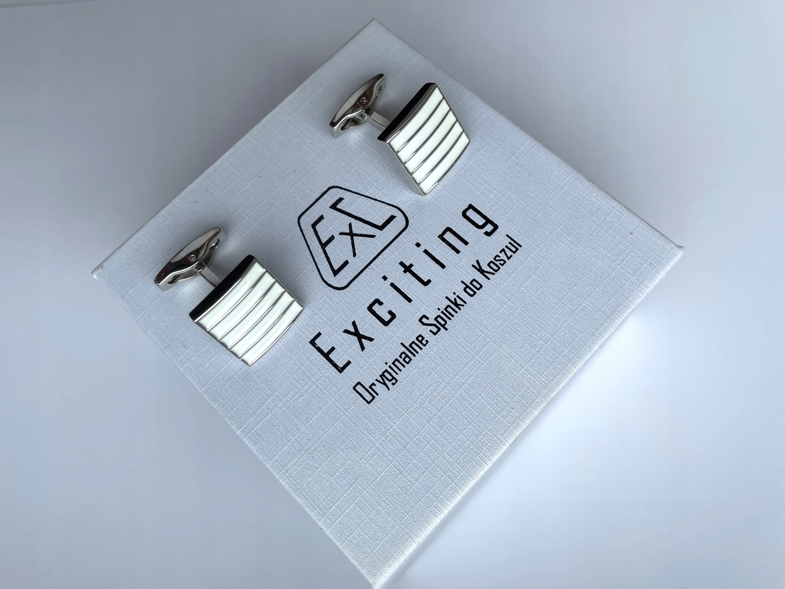 Stříbrné manžetové knoflíčky Exc Bílé Krémové Obdélníky Módní Svatební pásy