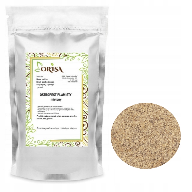 OSTROPEST PLAMISTY MIELONY 1KG mielone ziarno ostropestu orisa
