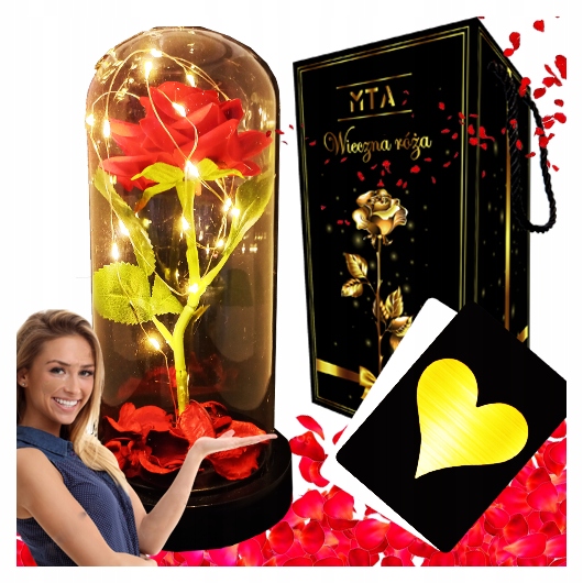 Stabilizovaná Růže Ve Skle Svítící Led Dárek Pro Ženu, Maminku, Manželku K Narozeninám