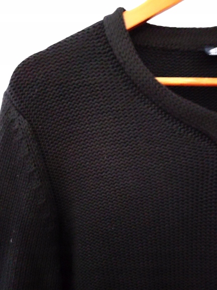 GRUBY, Sweter męski czarny XL KLASYCZNY Dekolt serek/dekolt V