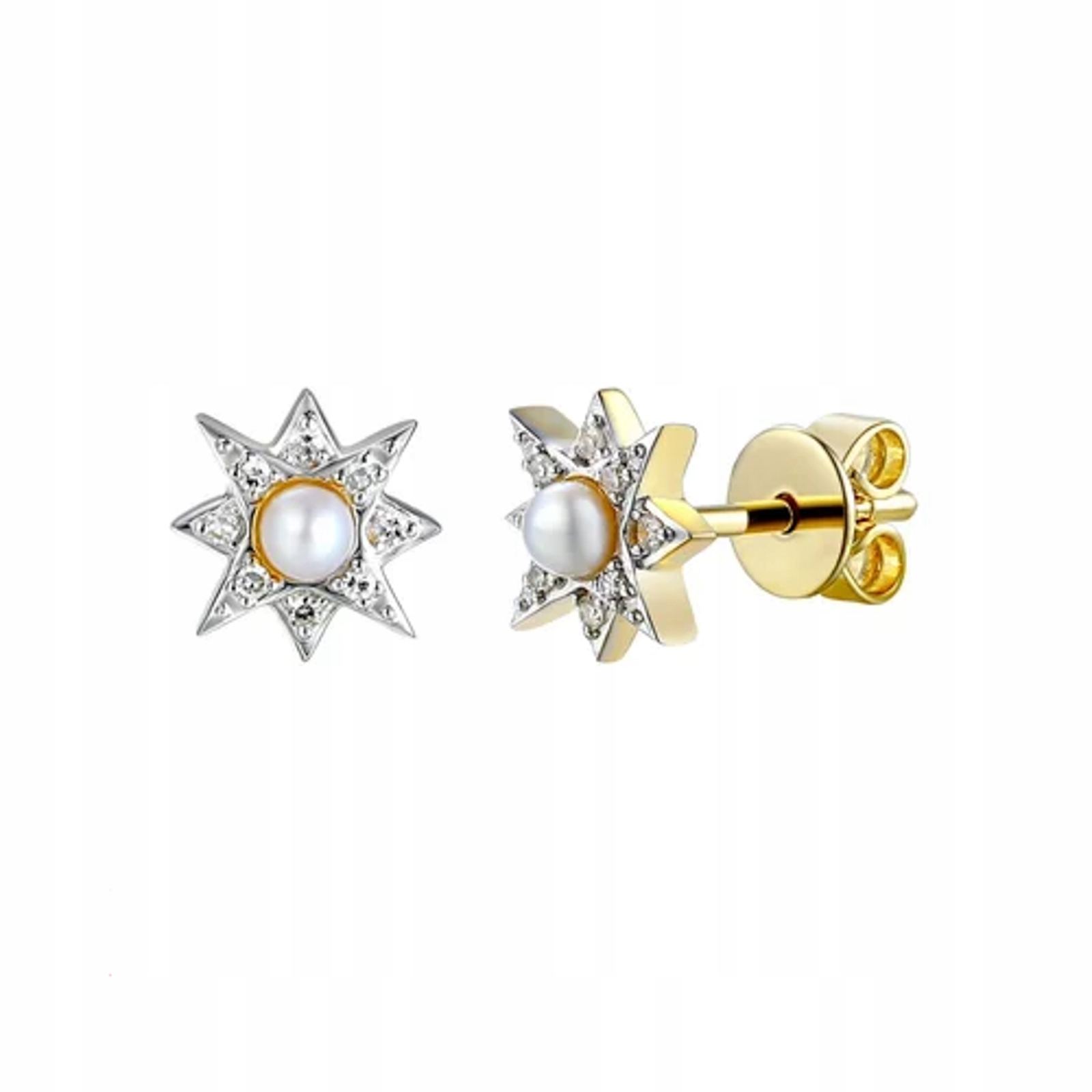 Kolczyki 585 Perły Diamenty Sztyft