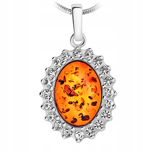 Stříbrný Přívěsek s přírodním Jantarovým zirkony stříbro 925 pro Ženu